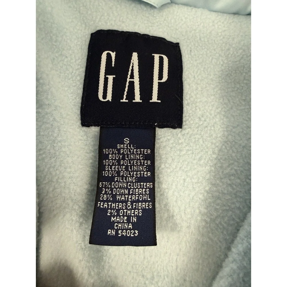 VTG Gap Womens Down Fill Puffer Coat Fleece Lined Lt Blue Sz‎ S